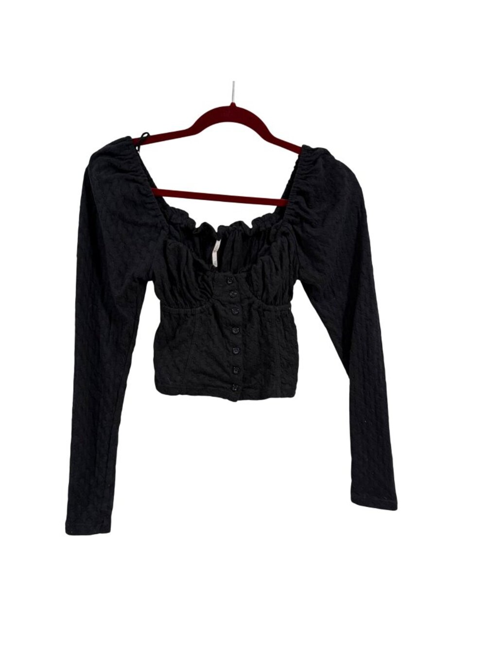 Free People Ladybug Long Sleeve Sweetheart Neck Top Black Size XS